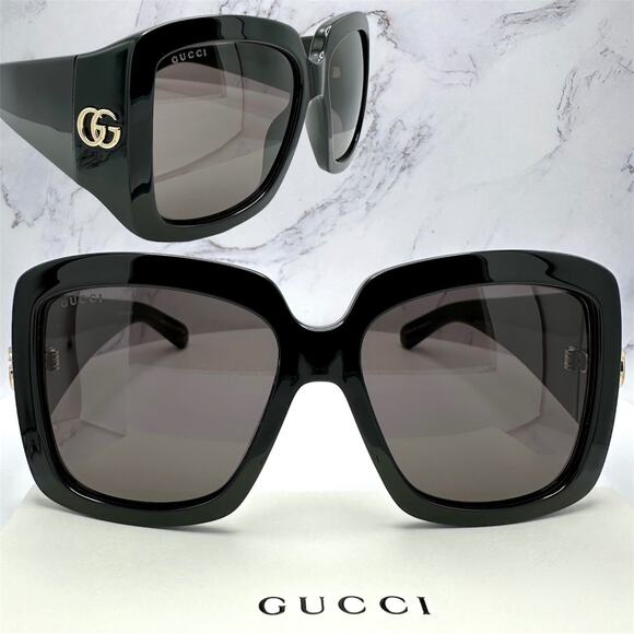 New GUCCI Sunglasses Wrap Square Black Gold Metal GG 55-16-130mm Authentic Gucci main image 4